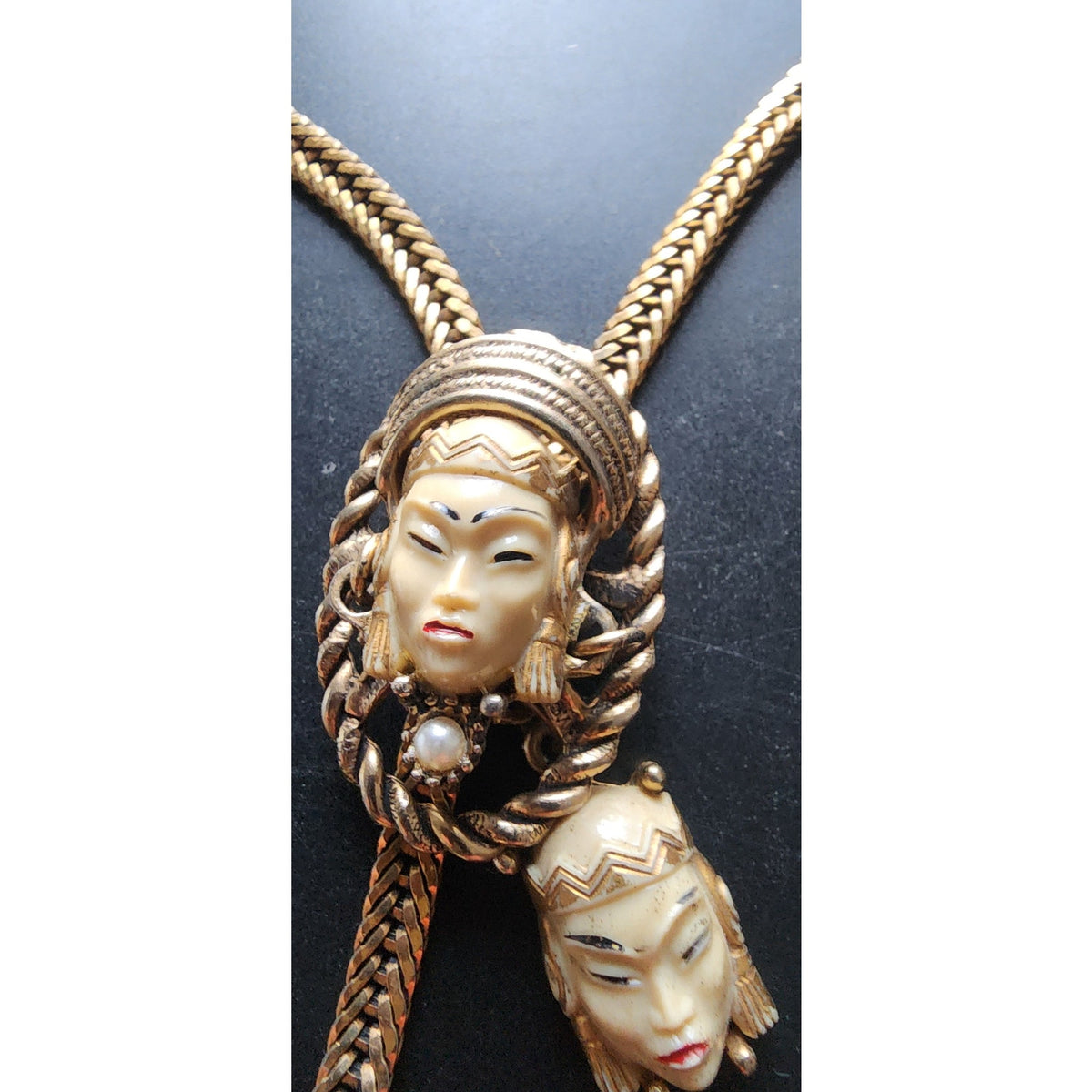 Vintage 1950s SELRO SELINI Necklace Asian Princess Pendants Thai Girl Heads Faces Masks