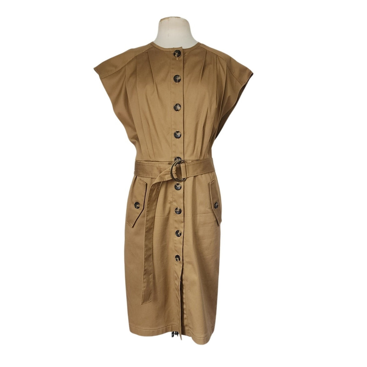 Carolina Herrera Shirt Dress 2022 Resort Beige Cotton Button Down Front Safari Belted Utility NWOT Large