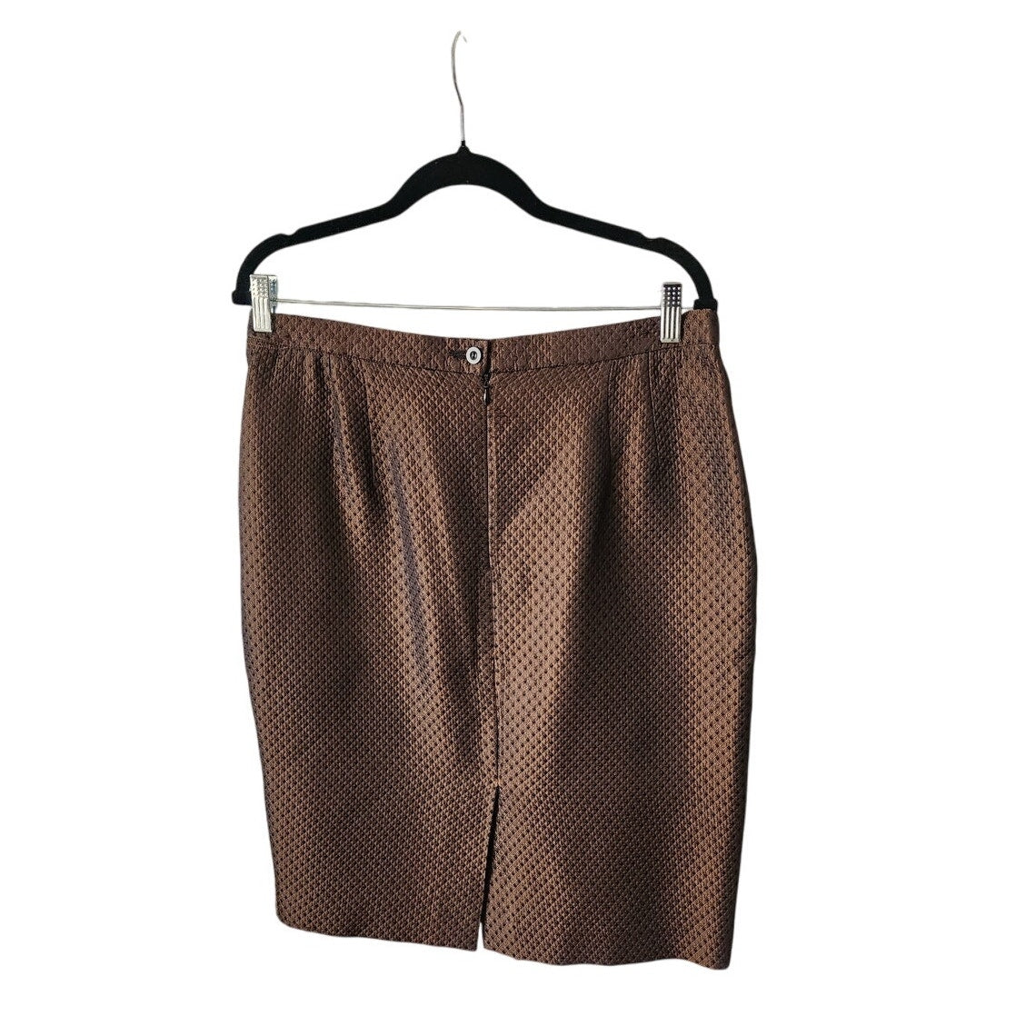 Vintage ESCADA Skirt Brown Metallic Silk Wool Blend Diamond Print / Waist 32" Size 44