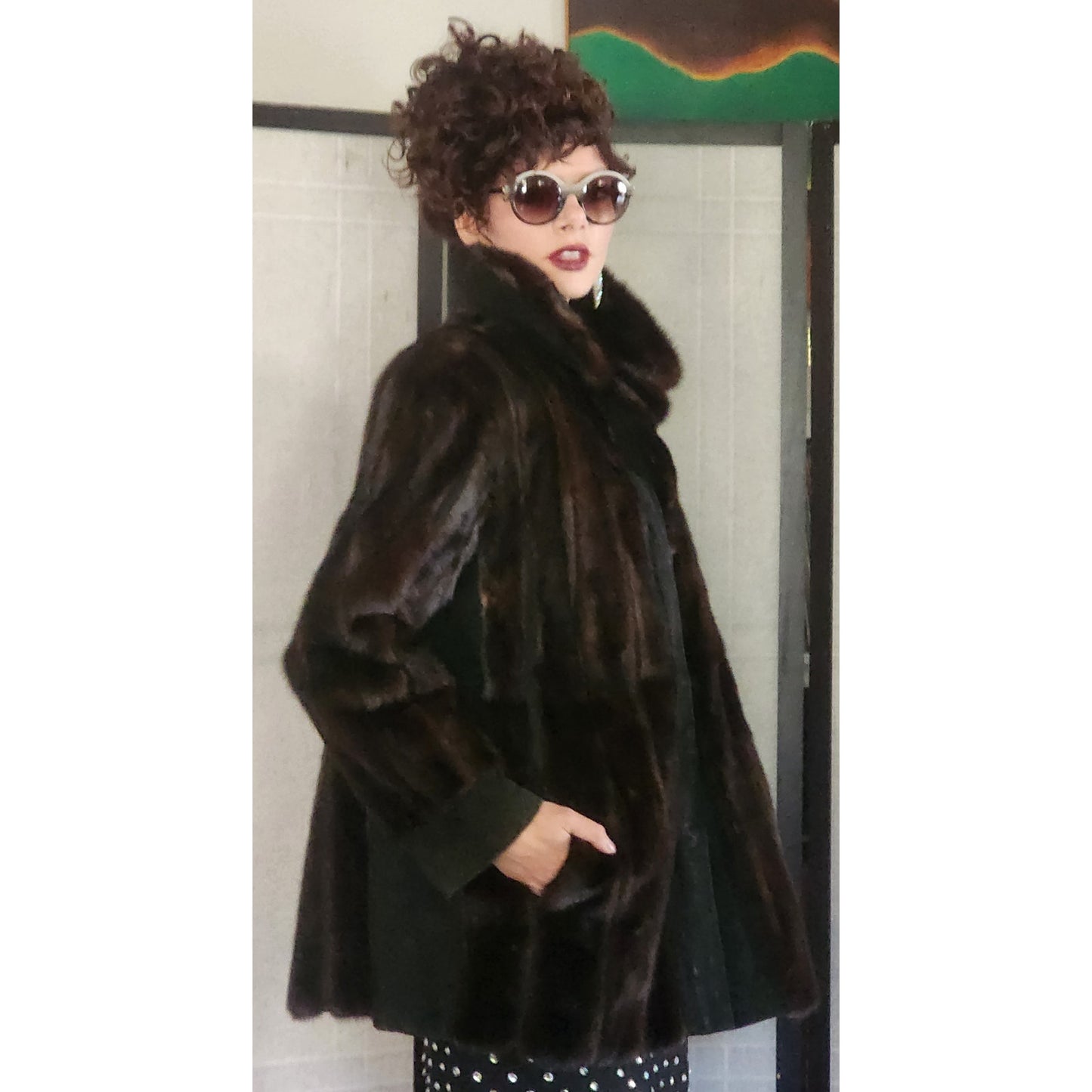 70s Brown Mink Fur Jacket w/Black Suede Panels Lacritz & Picus