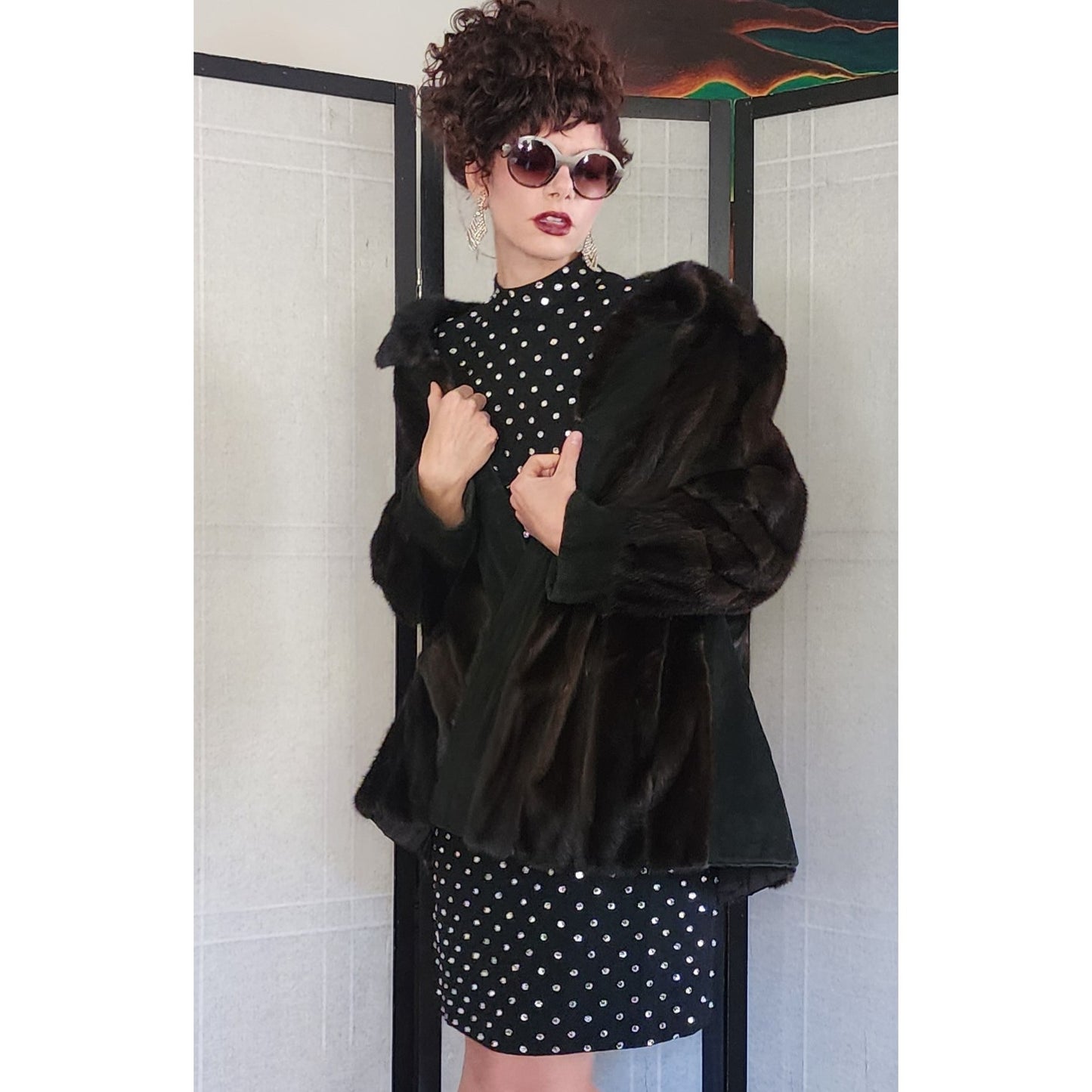 70s Brown Mink Fur Jacket w/Black Suede Panels Lacritz & Picus