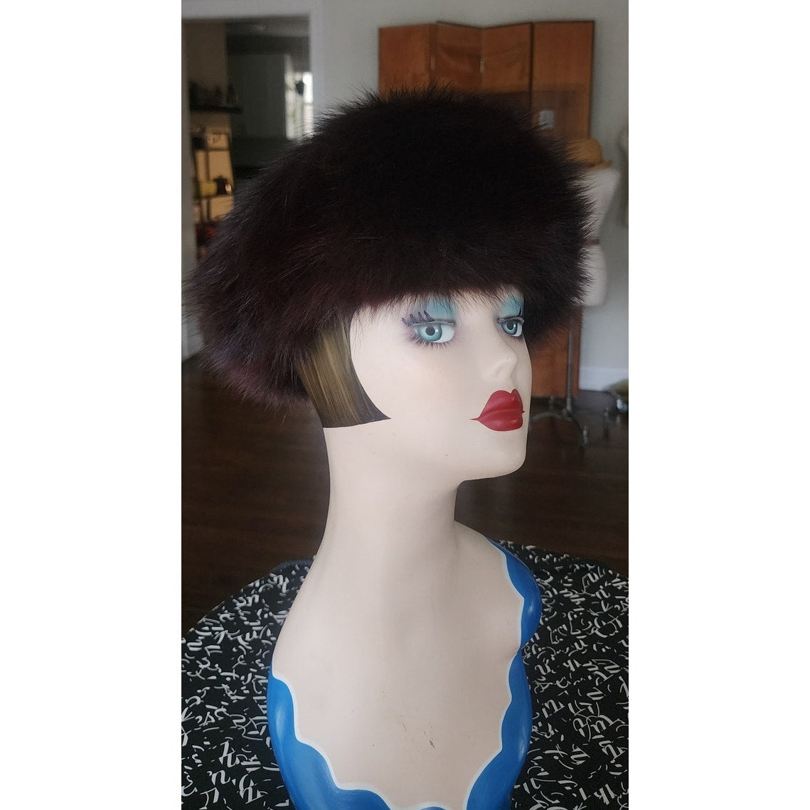 Vintage 1960s Fur Hat Black Fox Tam Beret Marshall Fields