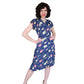 Vintage 40s Rayon Print Midi Dress Dark Blue Floral w/Belt & Diagonal Peplum