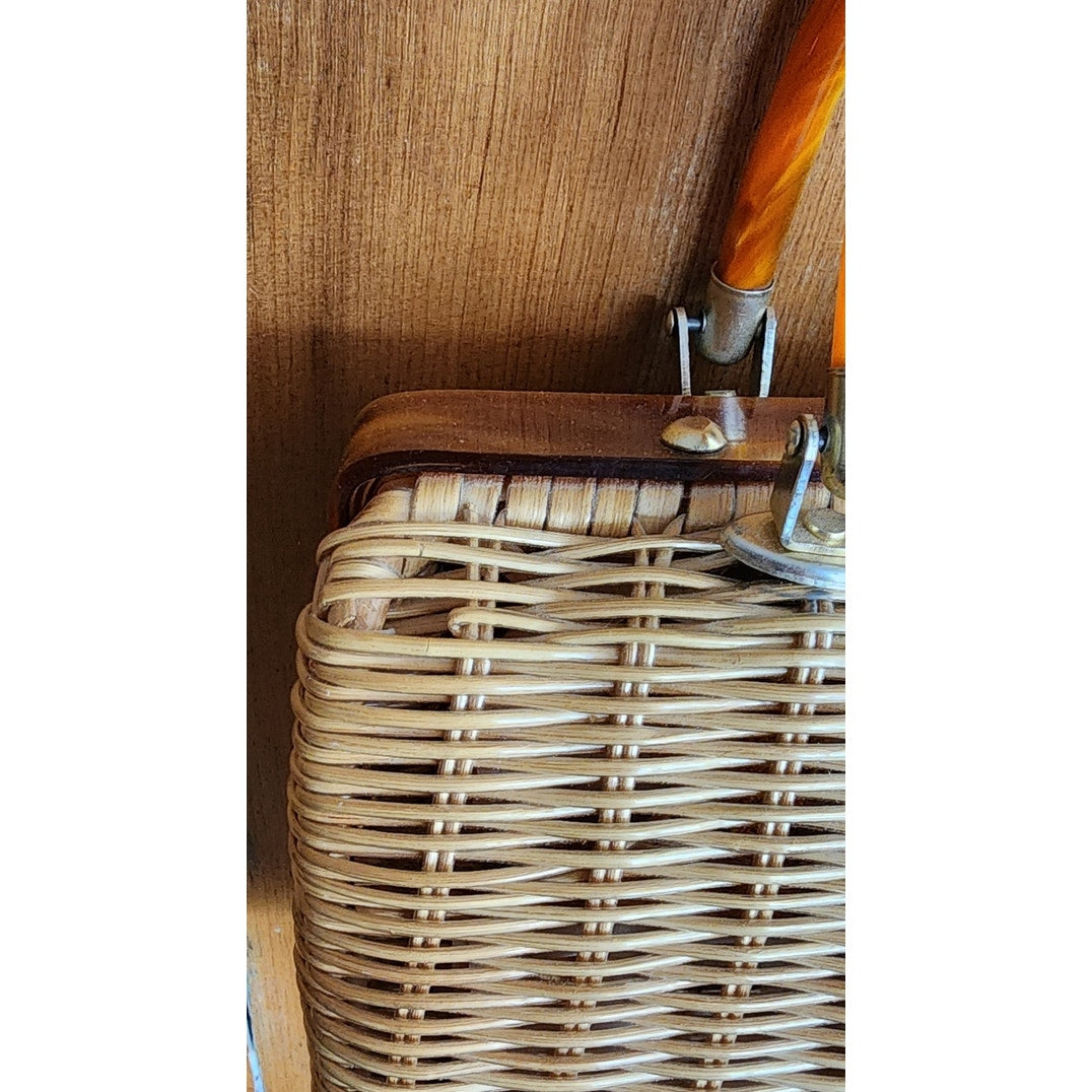 Vintage 60s Wicker Basket Purse Princess Charming Atlas
