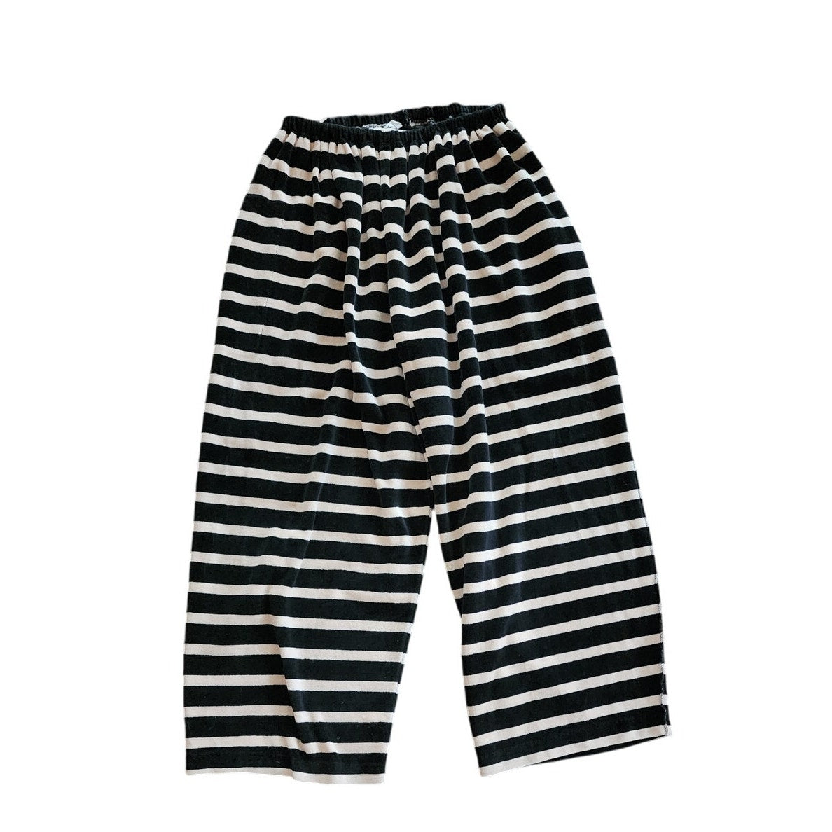 Vintage 1980s Sonia Rykiel Pants Black White Striped Velour Elastic Waist