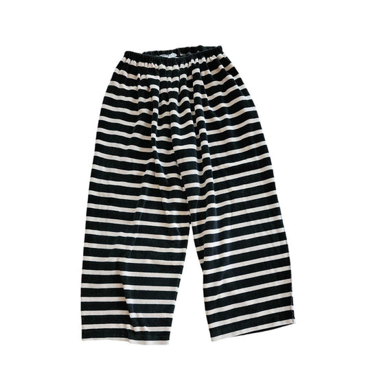 Vintage 1980s Sonia Rykiel Pants Black White Striped Velour Elastic Waist