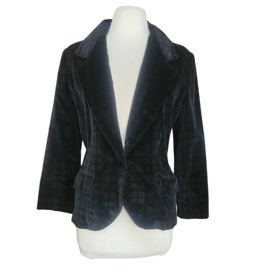 Vintage 1970s Black Velvet Blazer Fitted Jacket Gino Rossi / Small