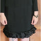 Vintage 1980s Galanos Dress Black Silk Crepe Mock Neck Pintuck Skirt Ruffle Hem