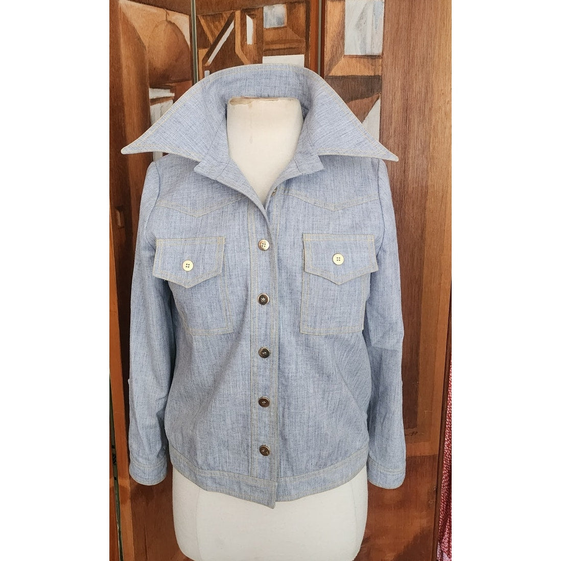 Vintage 70s S Howard Hirsh Jacket Blue Denim Shirt Country Western Cowgirl