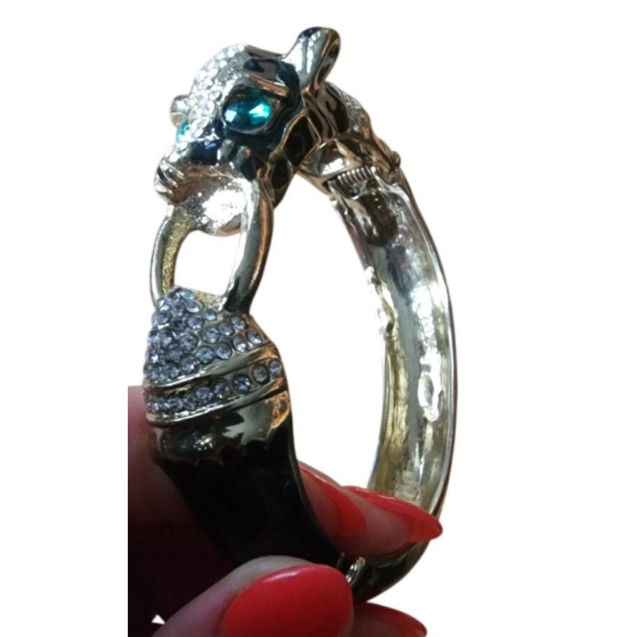 Vintage Black Panther Enamel Bracelet Art Deco Erte Style