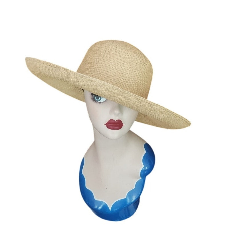 Vintage 90s Brooks Brothers Panama hat Handwoven Beige Cream Straw