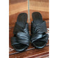 Vintage Robert Clergerie Slides Heels Black Leather Architectural Wedge Sandals Size US 6