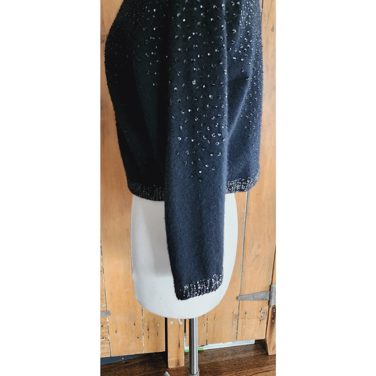Vintage 50s Beaded Cardigan Black Angora Wool