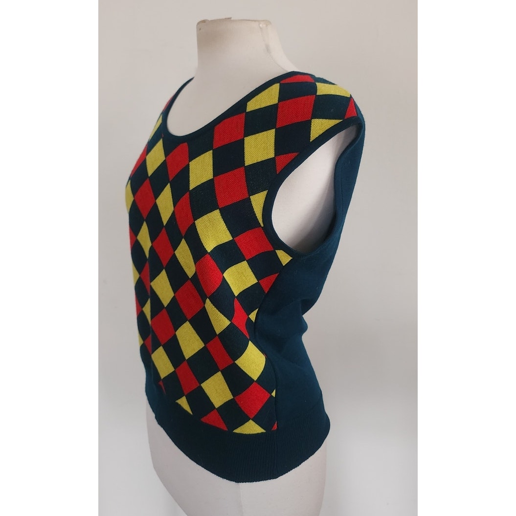 Vintage 70s Argyle Sweater Wool Vest Dark Green Marshall Field & Co Unisex