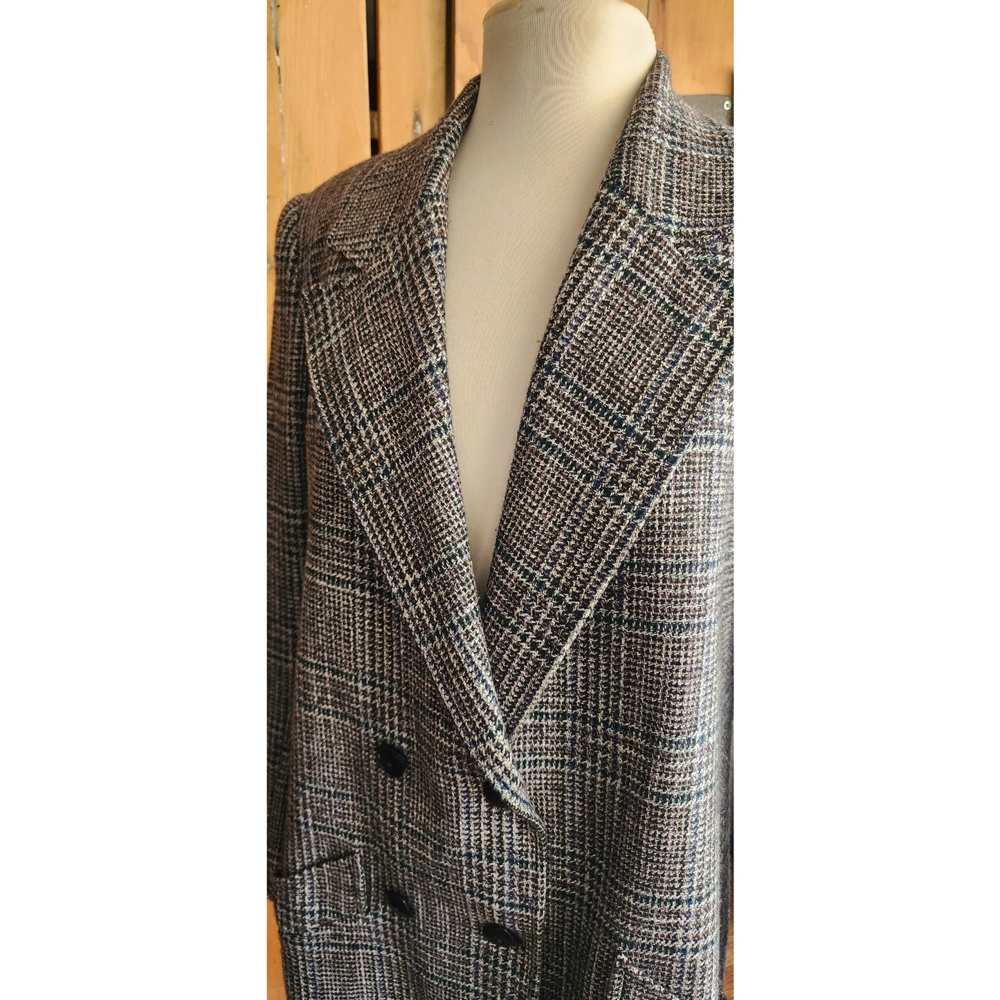 Vintage 80s Long Blazer Lilli Ann Houndstooth Wool Jacket Gray Black