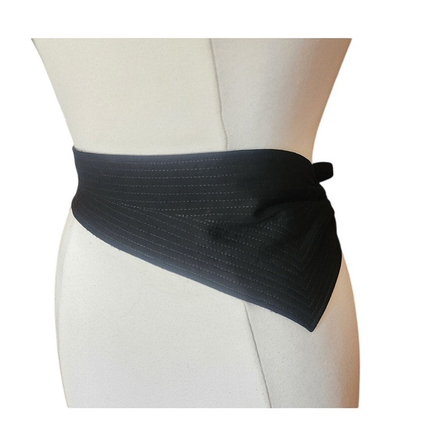 Vintage 1980s Jean Muir Belt Black Fabric Sash Wrap Tie Asymmetrical