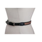 Vintage 1990s Brighton Leather Belt Black Leahter Beige Canvas Silver Buckle 28