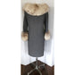 60s Gray Wrap Coat w/Cream Fox Fur Collar & Cuffs Gino Rossi