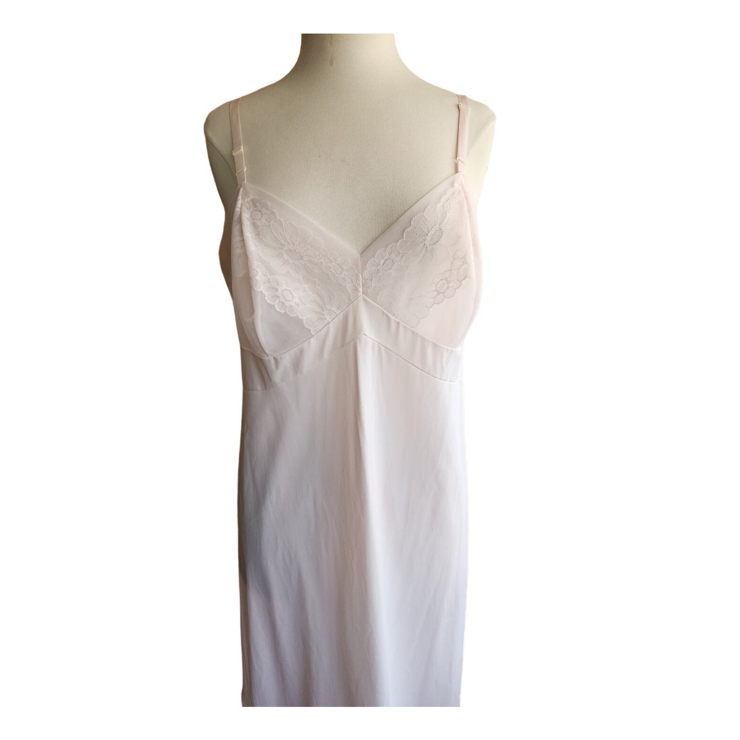 60s Pale Pink Slip Dress Nylon & Lace Large