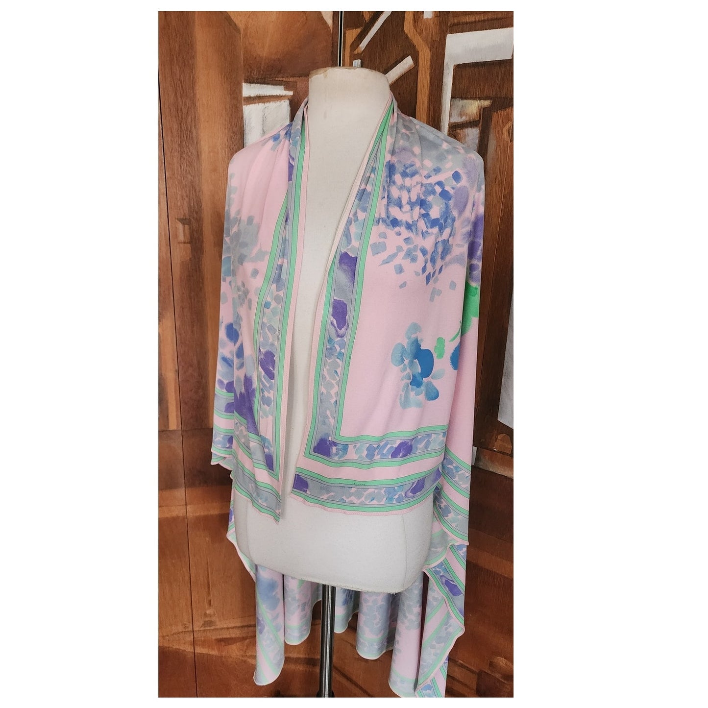Vintage 70s LEONARD Silk Jersey Shawl Wrap Pastel Floral Print Impressionist