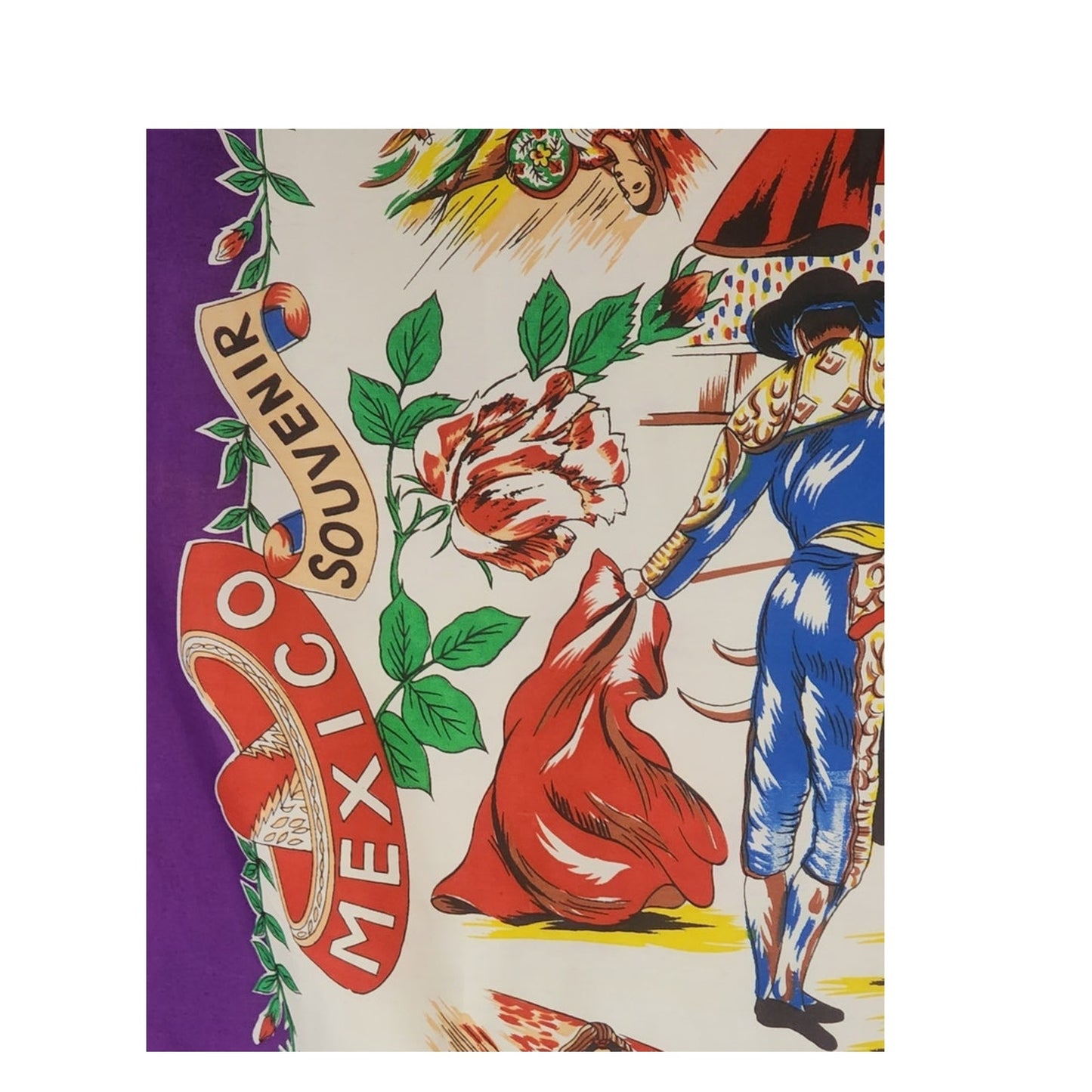 Vintage Souvenir Scarf Mexico Matador Bullfighting Print