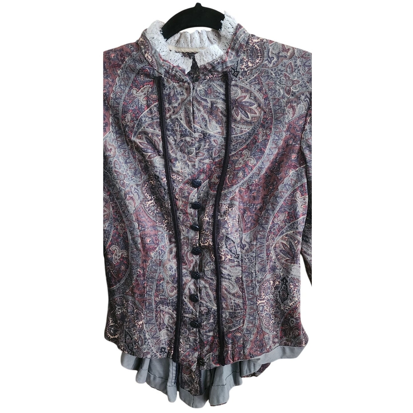 Vintage Neo-Edwardian Jacket Gray Mauve Paisley Print XS