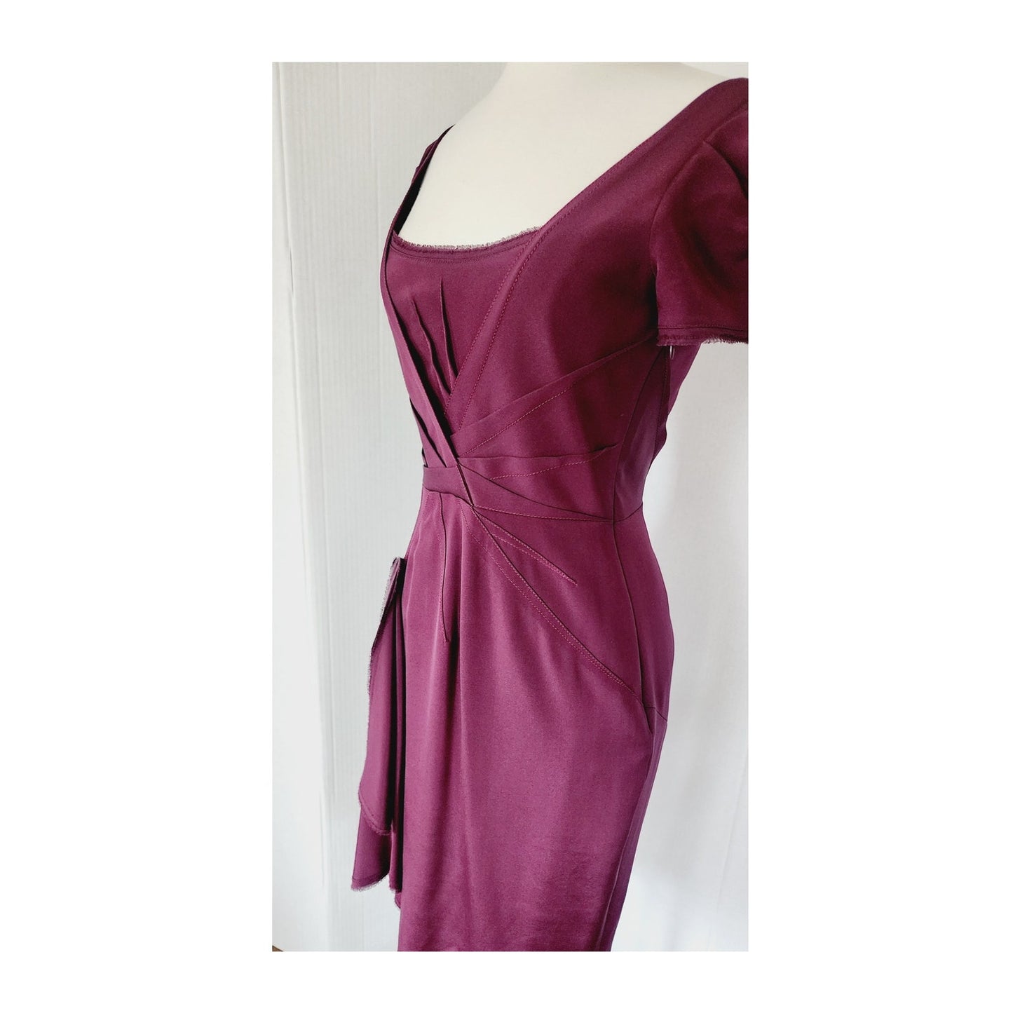 Vintage Y2K Zac Posen Dress Plum Purple with Side Waterfall Scarf NWT