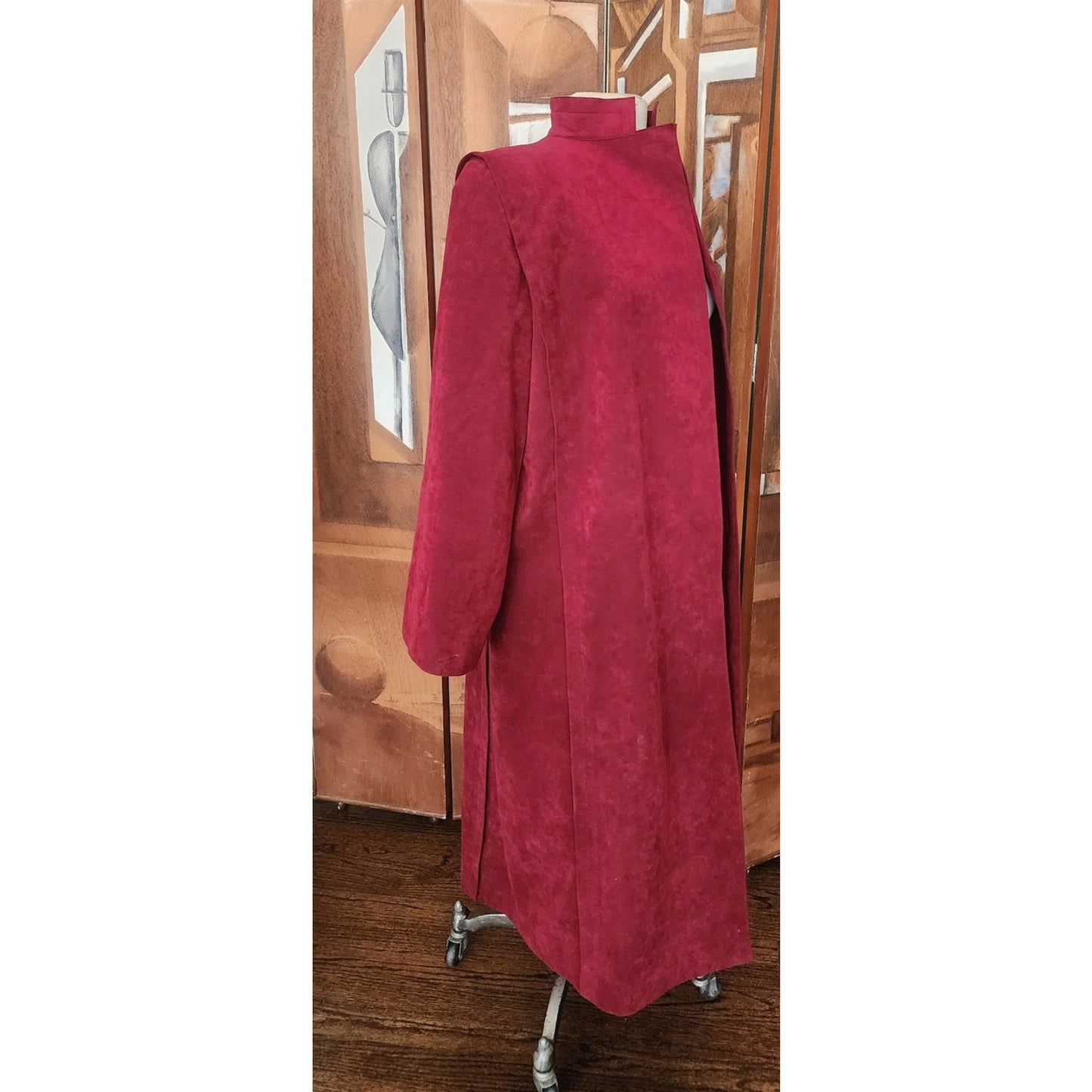 Vintage 1970s Pauline Trigère Ultrasuede Coat Burgundy Red Maxi Trench