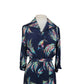 Vintage 40s Rayon Print Midi Dress Navy Blue Painterly Print / S