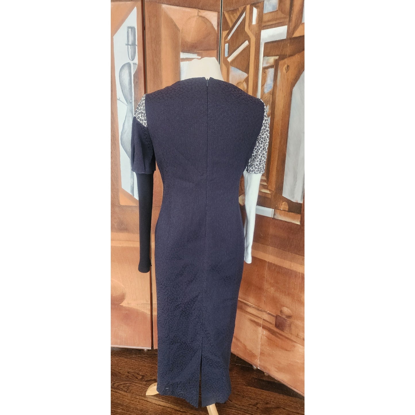 WNDERKAMMER Dress Blue Floral Jacquard Asymmetric Colorblock Sheath Avant Garde