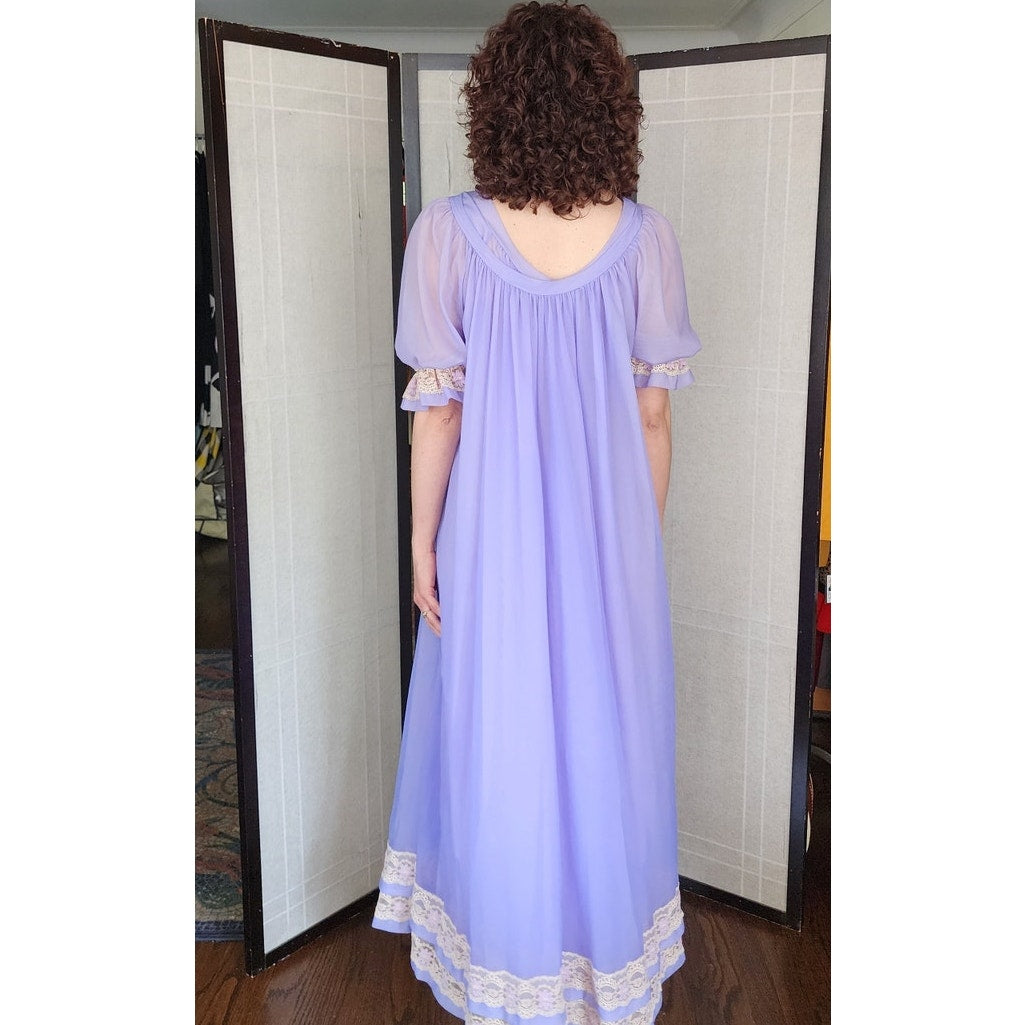 Vintage 60s Peignoir Purple Nylon Slip Dress + Robe Jenelle