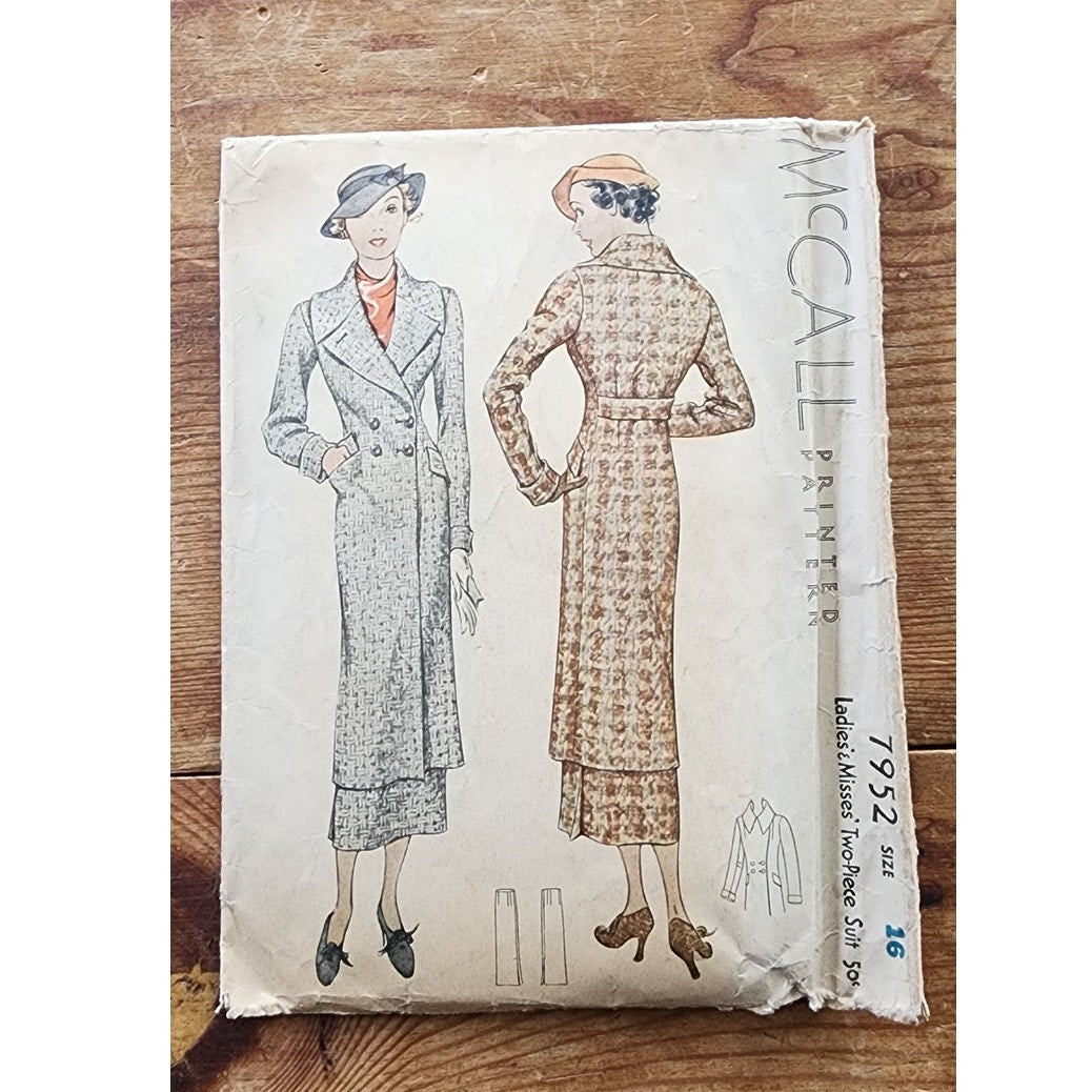 Vintage 30s Sewing Pattern: Ladies Two-Piece Suit McCall 7952 Bust 32