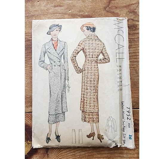 Vintage 30s Sewing Pattern: Ladies Two-Piece Suit McCall 7952 Bust 32