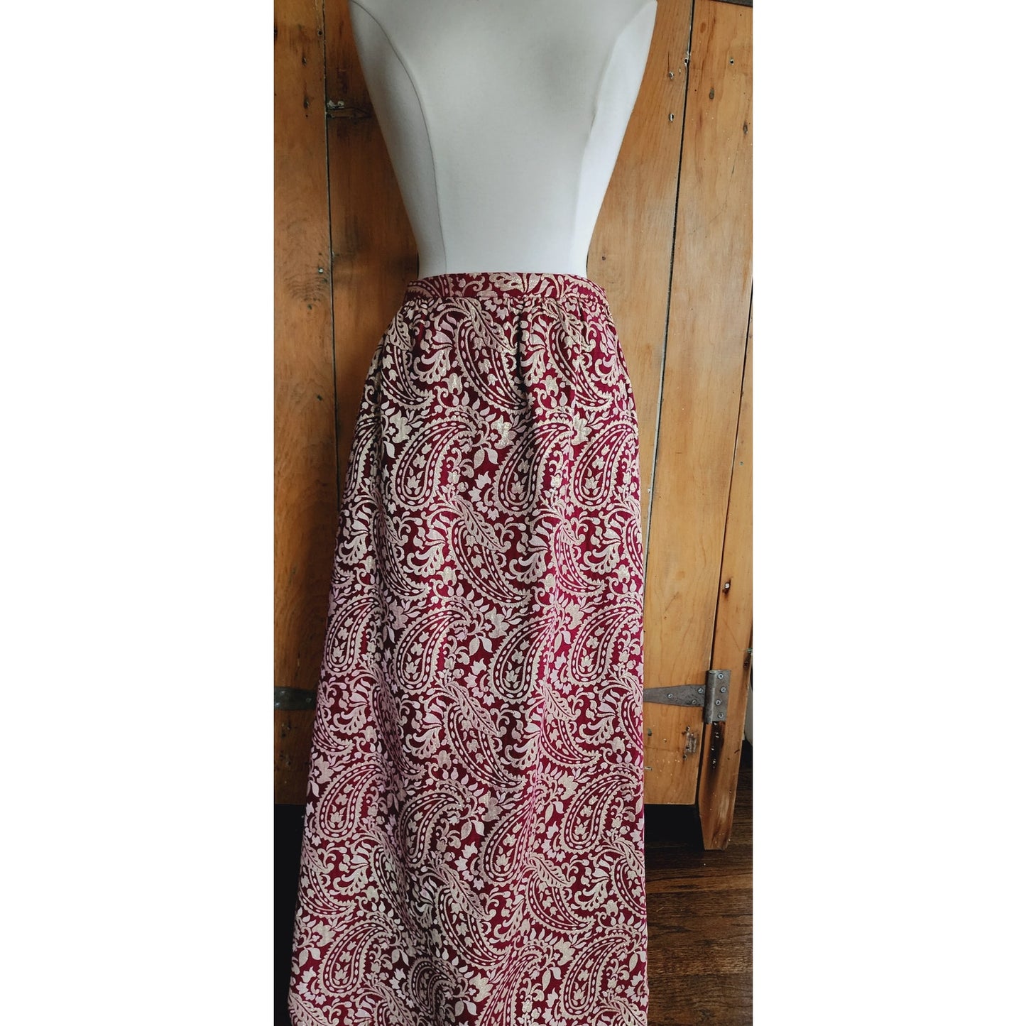 Vintage 60s Nelly de Grab New York Metallic Brocade Skirt Red Gold 28" Waist