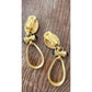 Vintage Gold and Black Teardrop Clip-On Earrings 80s 90s Etruscan Revival