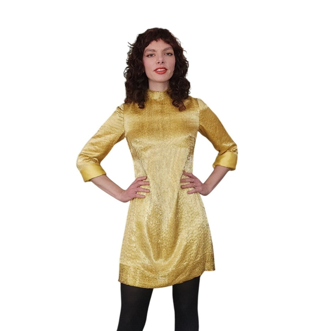 Vintage 60s Gold Mini Dress w/Belt Doreen Lok / S