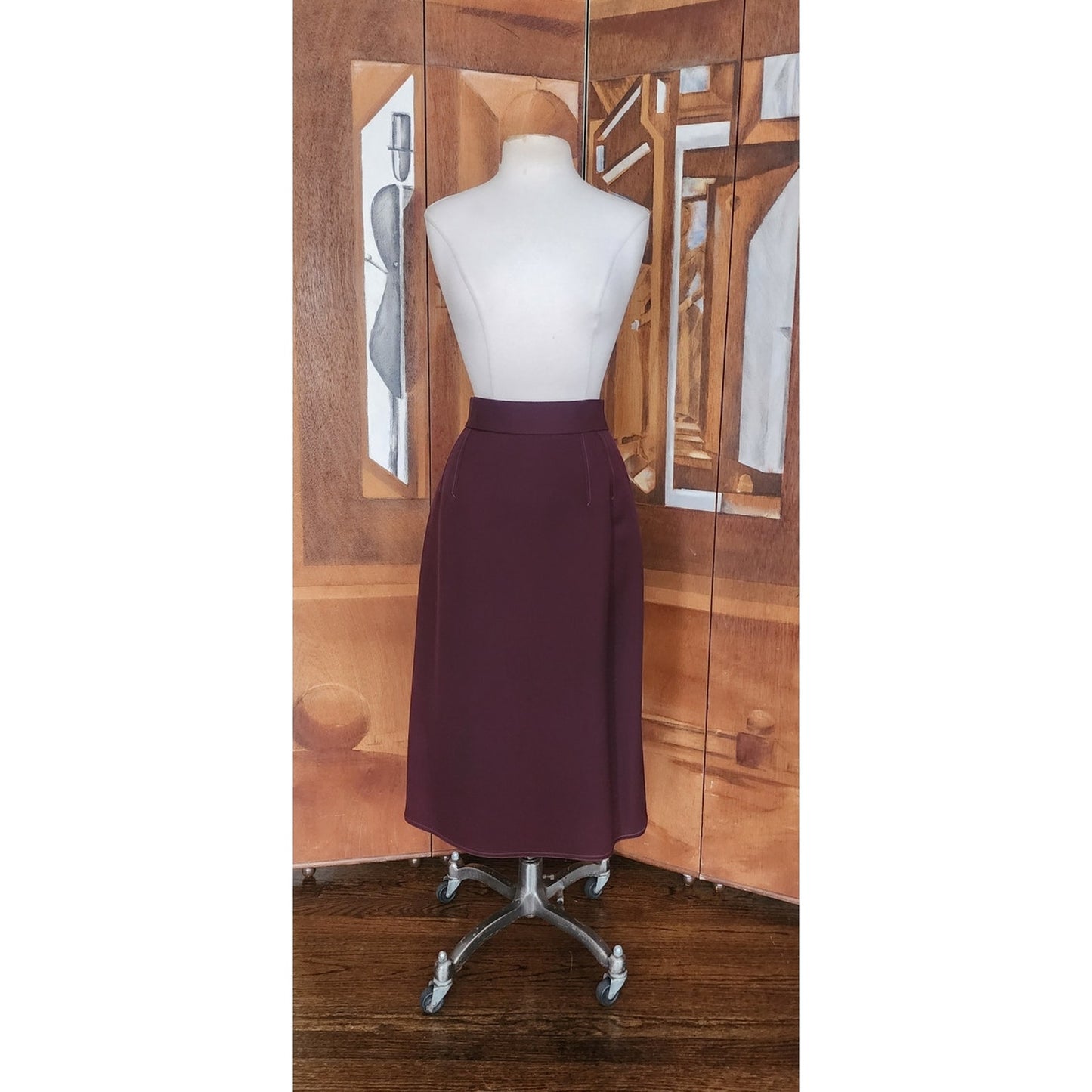 Vintage 1980s CHLOE Pencil Skirt Midi Oxblood Burgundy Red Wool Lagerfeld Era Marshall Fields