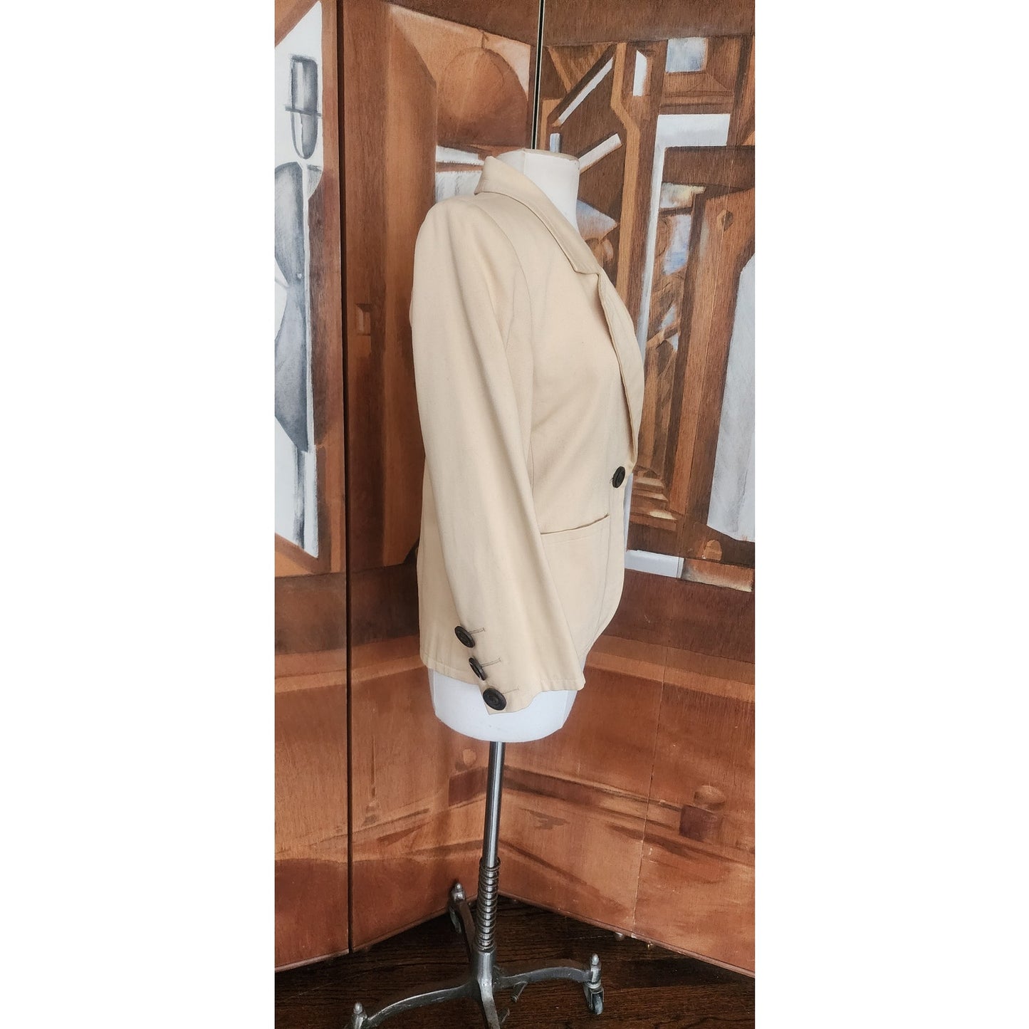 Vintage 80s YVES SAINT LAURENT Beige Blazer Single Button Jacket