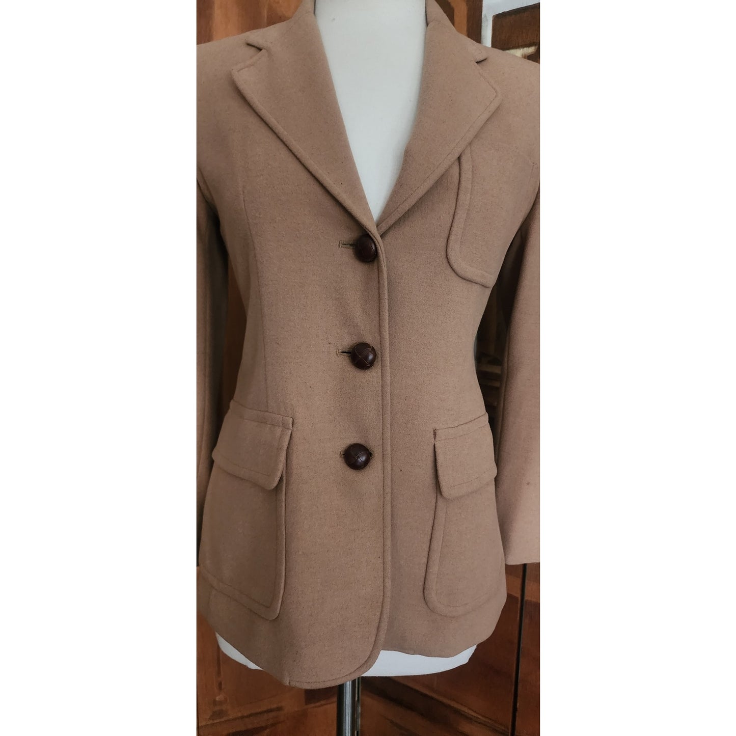 Vintage 1990s Lauren Ralph Lauren Camel Wool Blazer Beige Riding Jacket Saipan 8P