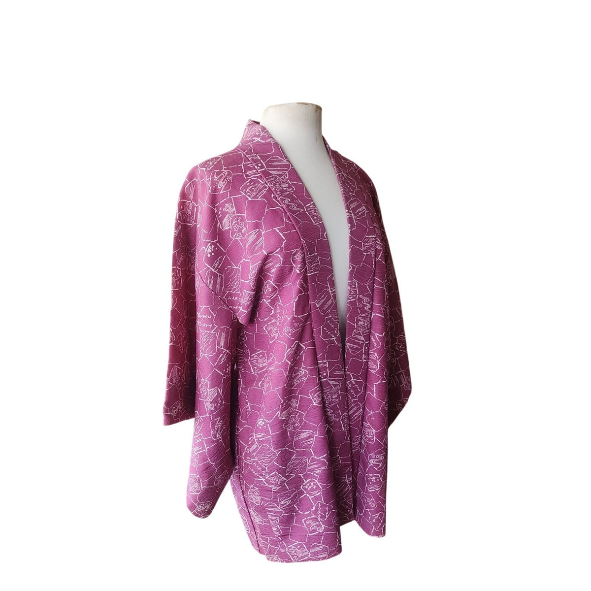 Vintage Japanese Jacket Kimono Haori Style Mauve Pink Purple White Silkprint