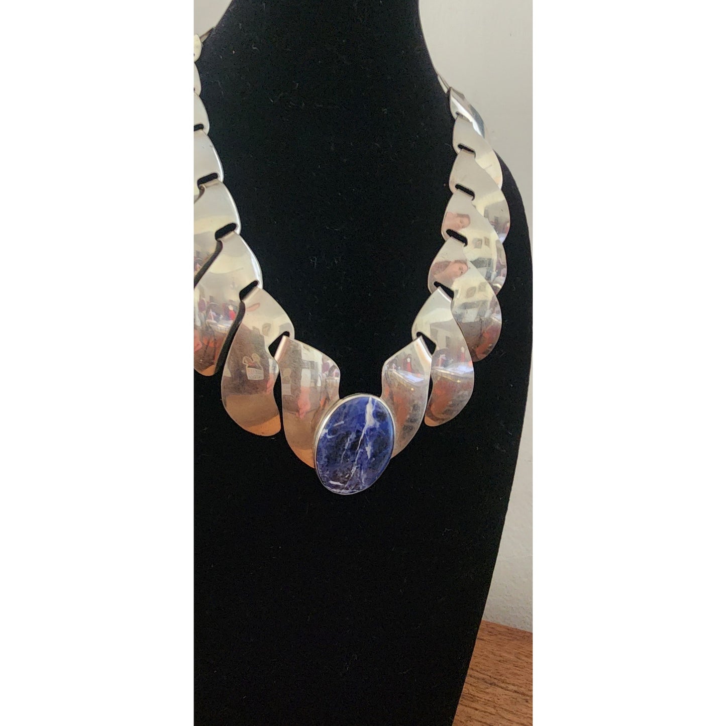 Vintage 1980s FLORELLE Necklace Earring Set Silver & Blue Sodalite