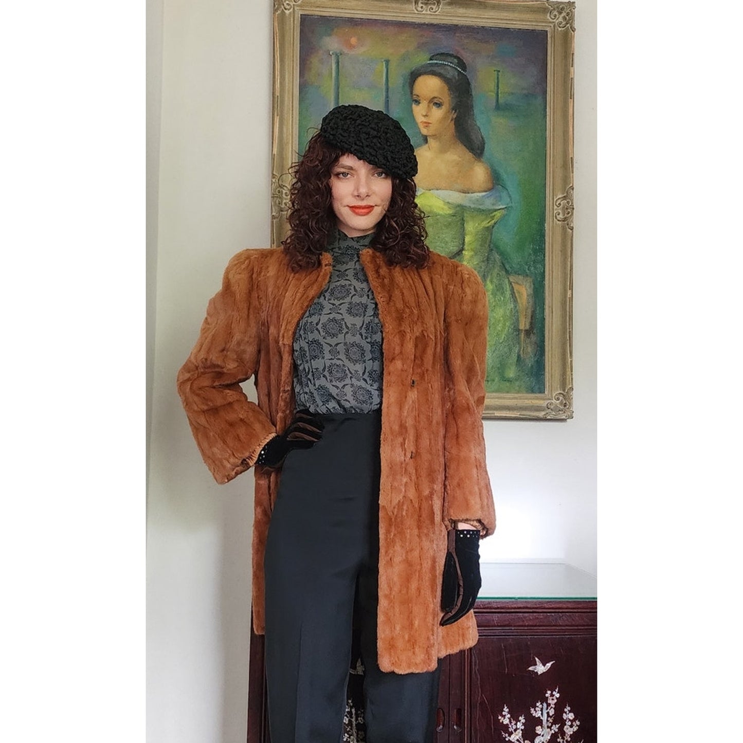 Vintage 40s Brown Ermine Fur Coat Hip Length Victory Furs Chicago