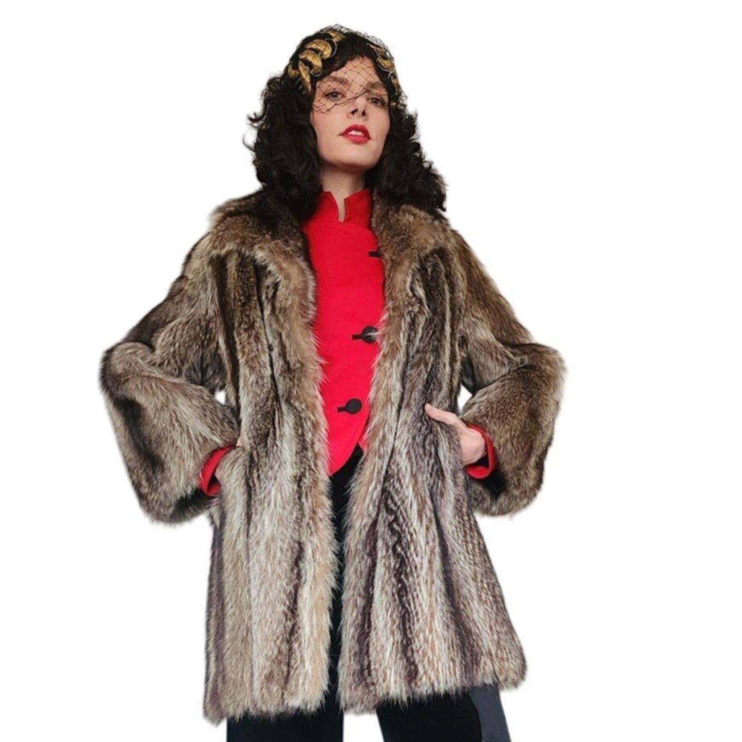 Vintage 70s Fur Coat Silver Tipped Raccoon Hip Length Revillon SATC