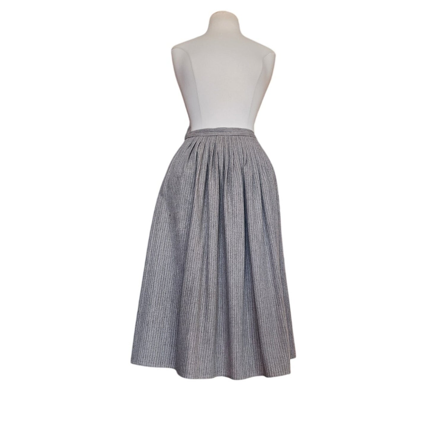 Vintage 70s Geoffrey Beene Bag Midi Skirt Gray Pinstriped Wool A Line / M
