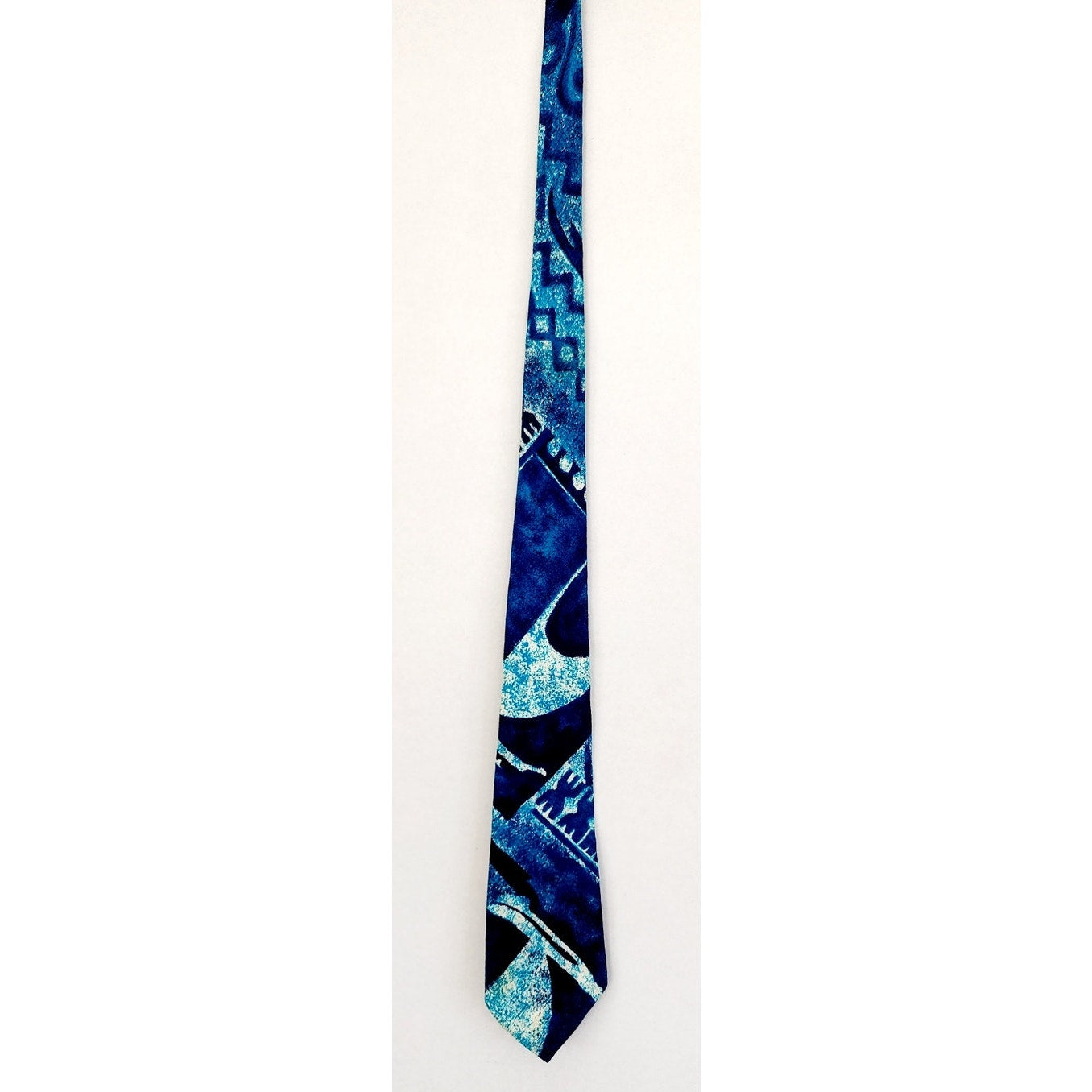 Vintage 60s Mens Necktie Blue Tiki Print Kanaka Hawaiian