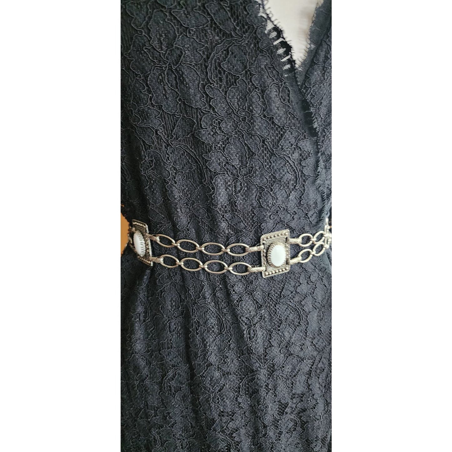 Vintage 60s Chain Belt Silver Link White Enamel