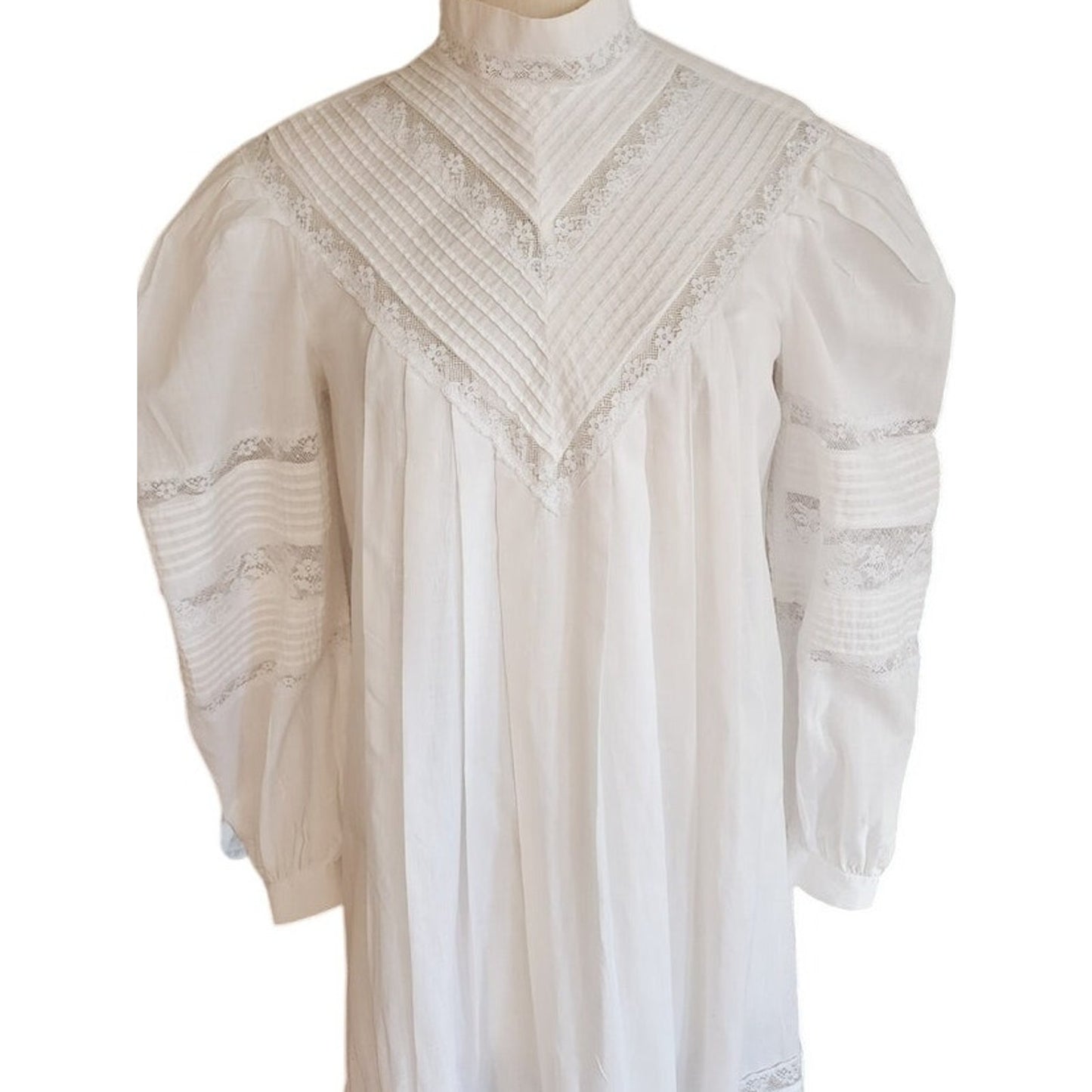 Vintage 1980s Ceegee Sue Wong Dress White Cotton Lace Boho Victorian Puff Sleeve
