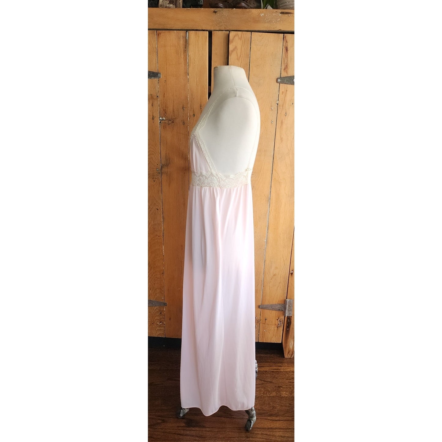 70s Pink Slip Dress Negligee Ankle Length Nightgown Barad