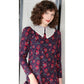 Vintage 80s Laura Ashley Dress Dark Floral Print Lace Collar Long Sleeve