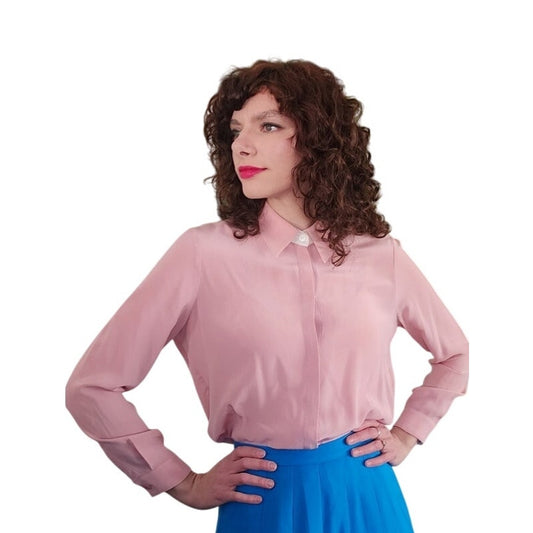 Vintage ESCADA Blouse Pink Silk Button Down Shirt / M